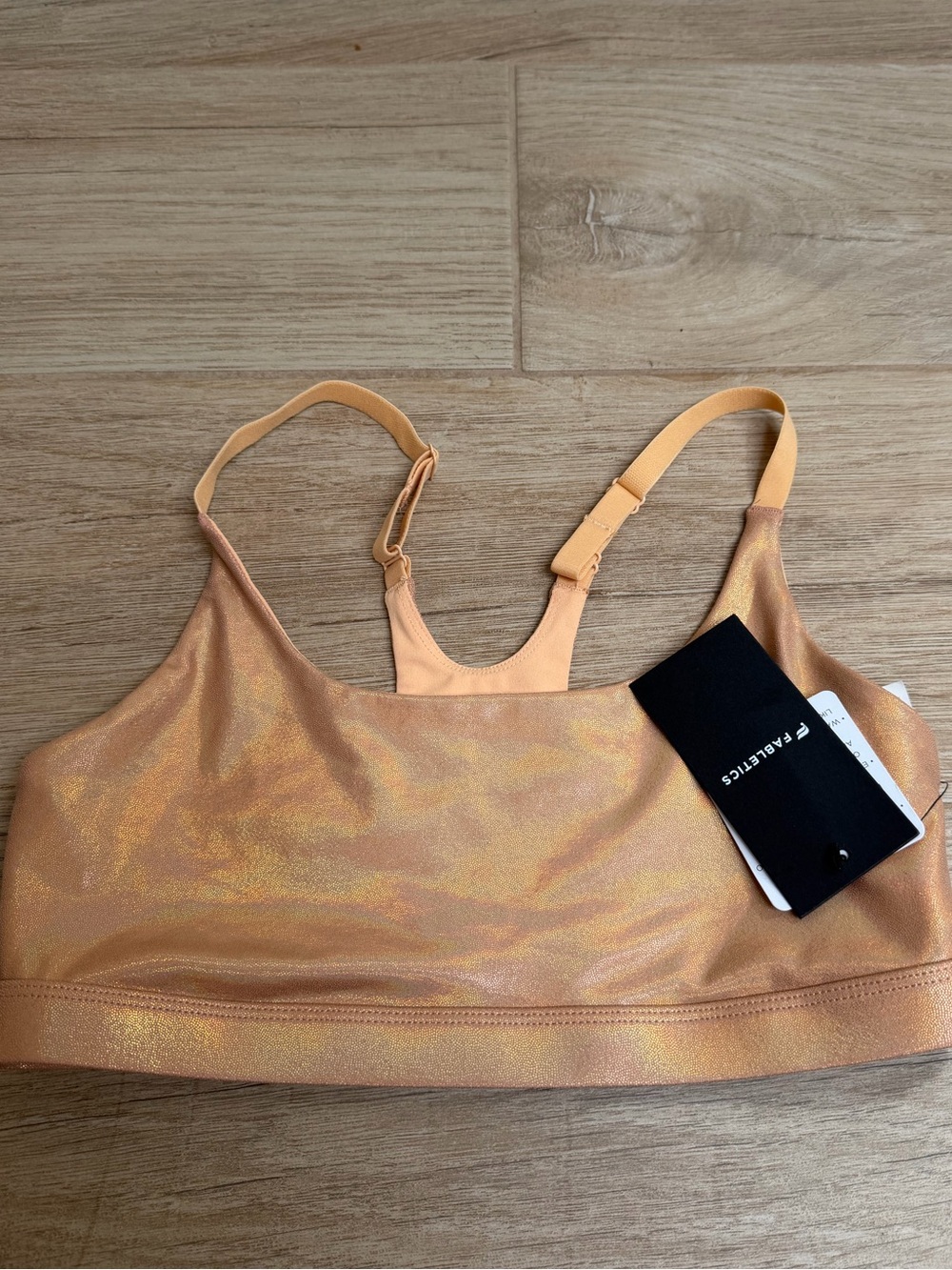 Fabletics Iridescent Peach Gold Sports Bralette